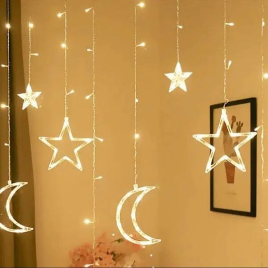 ZYF-12 Moon And Stars Fairy String Light White With Tail Plug Extension 8 Mode Settings 3M