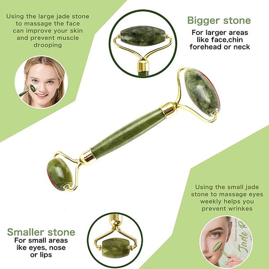 Aorlis AO-50041 Natural Jade Stone Massage Roller and Gua-Sha Massager For The Face