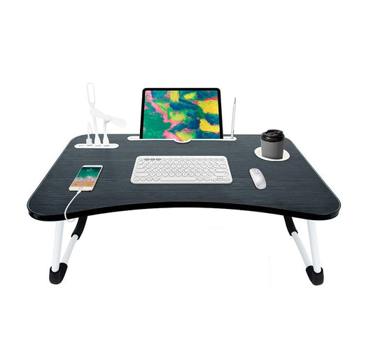 XF0849 Foldable Laptop Table with Tablet Holder, Cup Holder, 4 Ports USB Hub