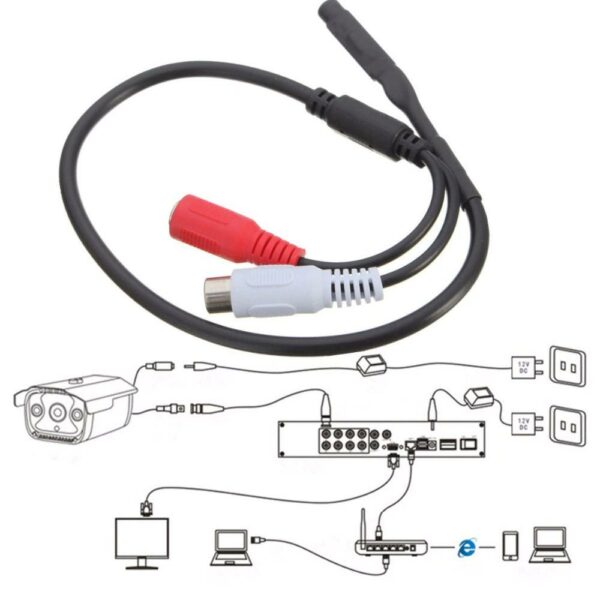 Sensitive Audio Pickup  Microphone Cable For CCTV  Security Monitor