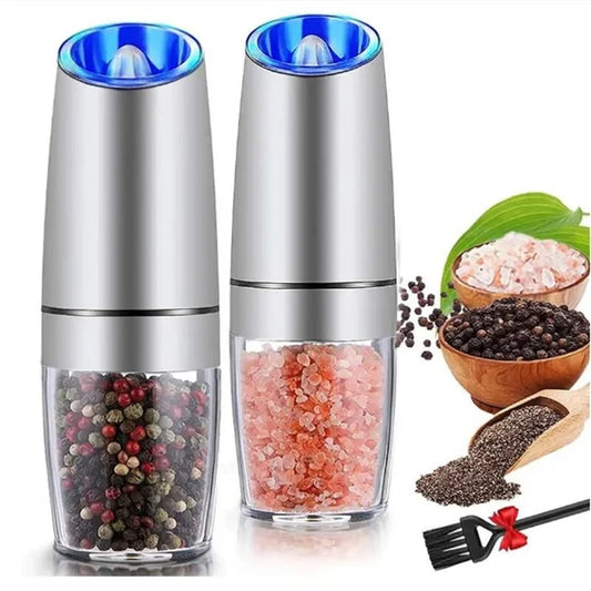 1pc Gravity Electric Pepper Grinder, Salt Or Pepper Mill & Adjustable Coarseness, Battery Powered With LED Light