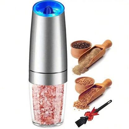 1pc Gravity Electric Pepper Grinder, Salt Or Pepper Mill & Adjustable Coarseness, Battery Powered With LED Light