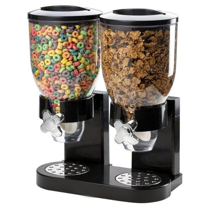 Double Cereal Dispenser Dry Food Storage Container Dispenser Machine (White/Black)