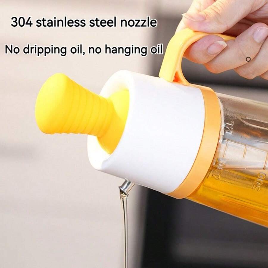 1pc 630ML Lead-Free Leak-Proof Glass Oil Pot With Scale