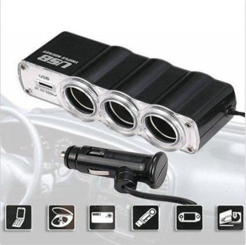 12V Triple 3 Way Splitter Cigar Cigarette Lighter Socket USB Charger Port