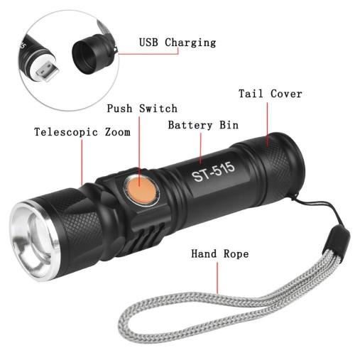 Mini USB Charging Flashlight Torch 3 Modes Light