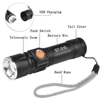 Mini USB Charging Flashlight Torch 3 Modes Light