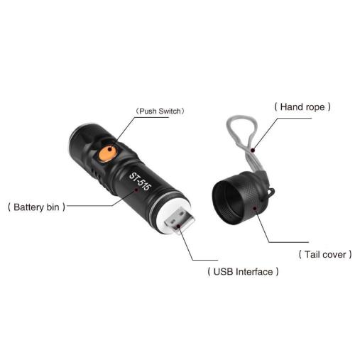 Mini USB Charging Flashlight Torch 3 Modes Light