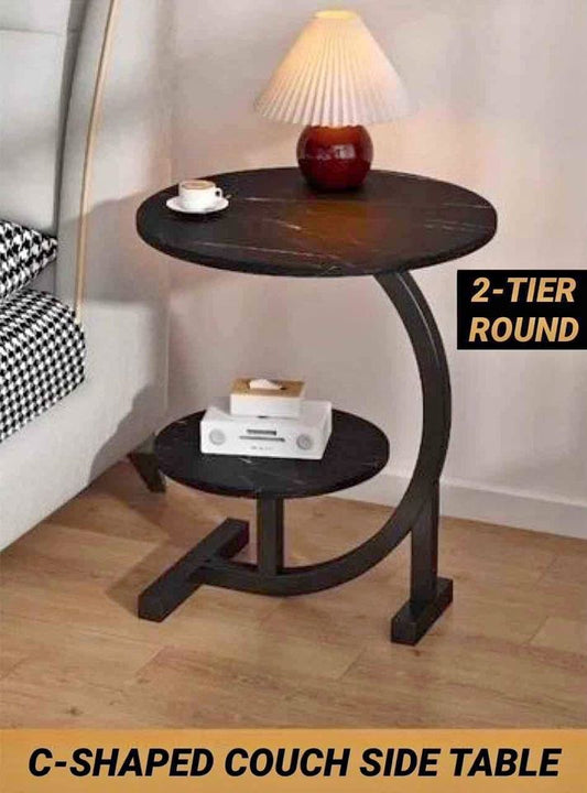 C-Shaped Round Couch Side Table 2 Tier