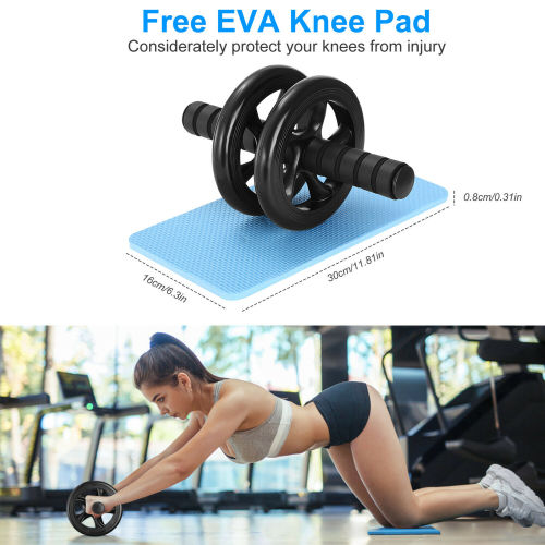 Dual Wheel Abdominal Exercise Fitness Home Gym Equipment + Knee Pad Ab Roller