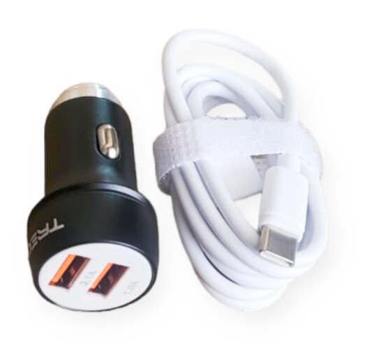 CS-218-Type C Dual USB Port Smart Car Charger With Type C USB Cable3.1A