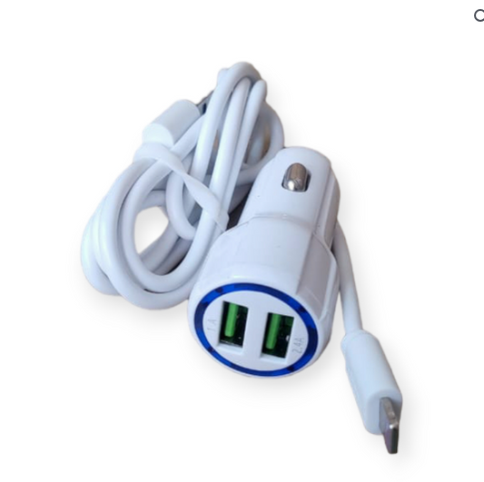 Treqa CS-234 Dual USB Port Car Charger With Lightning Cable For IOS 3.1A