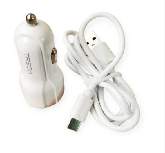 Treqa CS-234 Dual USB Port Car Charger With Type C Cable 3.1A