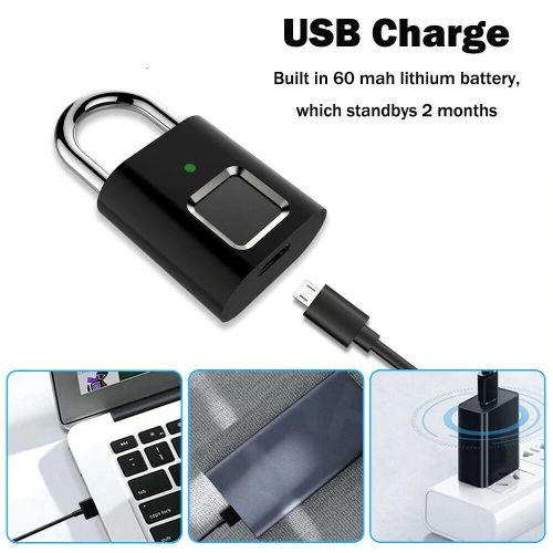 Fingerprint Lock USB Rechargeable Waterproof Smart Thumbprint Padlock