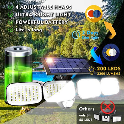 4 Head Adjustable Security Solar Lights Outdoor 200 LED Solar Motion Sensor Lights