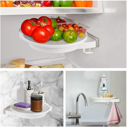 Bathroom Rotating Triangle Shelf Spinning Corner Holder No-Drill Design Storage Organizer