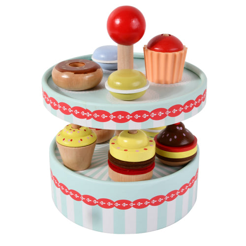 Most Popular Kids Pretend Play Wooden Cake Stand Toy With Cakes