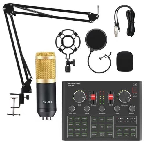 V8S Audio Mixer BM800 Condenser Microphone Live Sound Card BT USB Game DSP