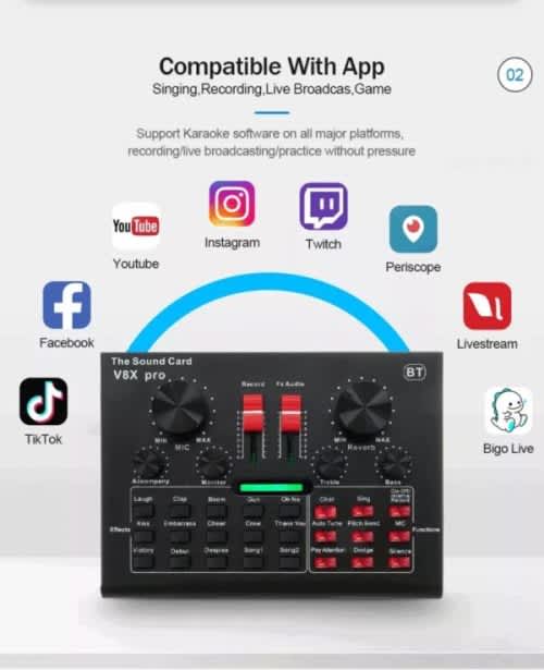 V8S Audio Mixer BM800 Condenser Microphone Live Sound Card BT USB Game DSP