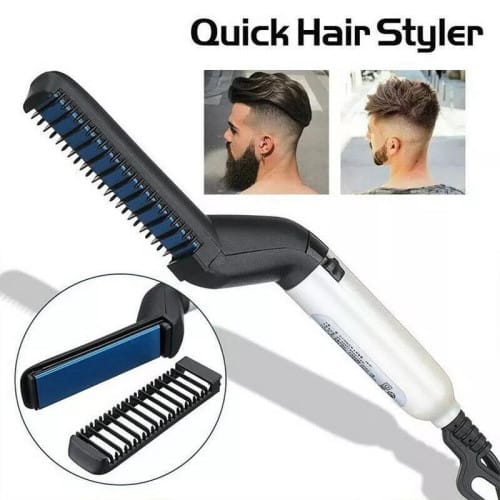 Men Multifunctional Straighten Brush Curling Iron Hair Volumize Flatten Side Quick Styling Tool