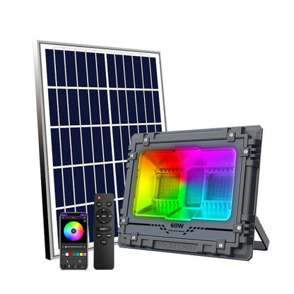 60W RGB Solar Floodlight Outdoor Lighting with Remote Control App