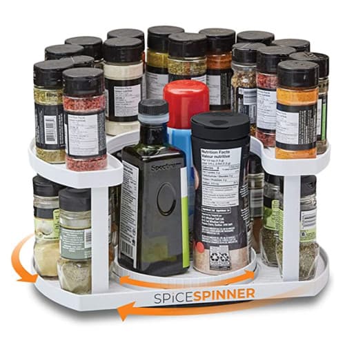 Two-Tier Spice Organizer Space-Saving Stand Dual Rotating Turntable Shelf