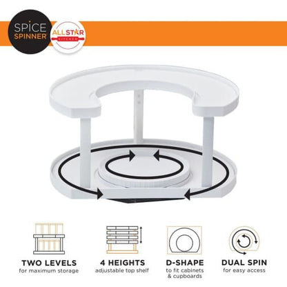 Two-Tier Spice Organizer Space-Saving Stand Dual Rotating Turntable Shelf