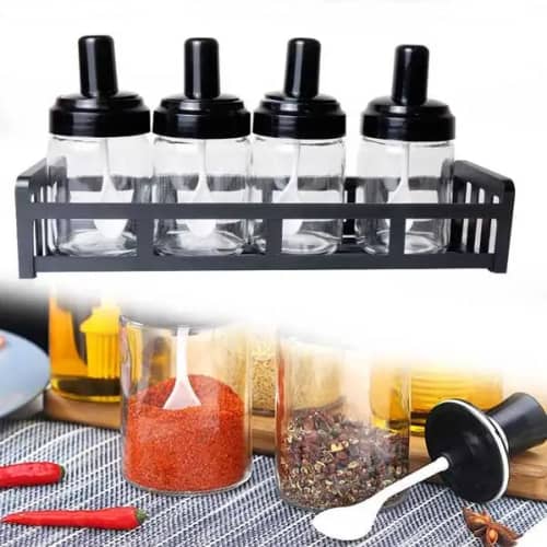 Spice Rack Bottle With Spoon 4 Pcs Set