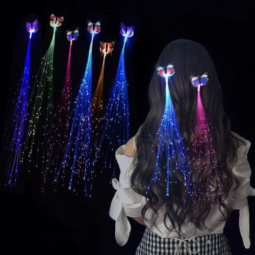 1PCS Colorful Butterfly Wig Braids LED Light Glow Glitter Braid Clip Hair Accessories