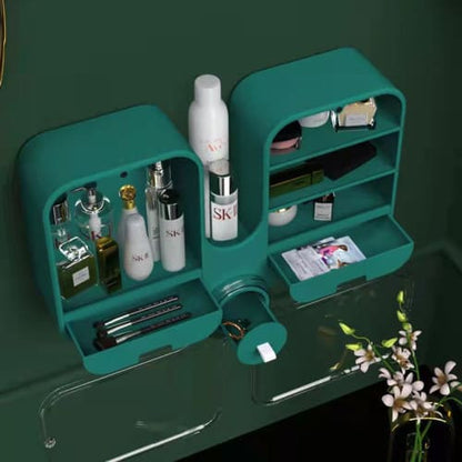 Wall Mounted Cosmetic Storage Box Free Punching Dustproof Shelf