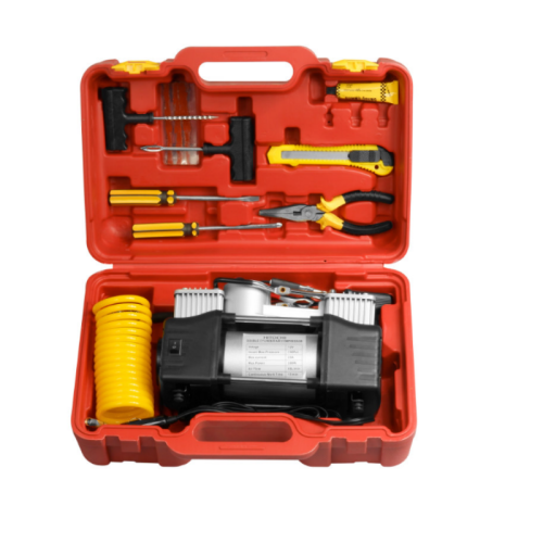 12V Air Compressor Double Cylinder Car Tire Inflator Tool Kit