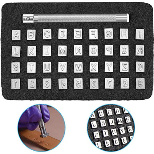 36 Pack Alphanumeric Leather Stamp Set Perforated Metal Leather Tools for DIY Leather Printing Craft