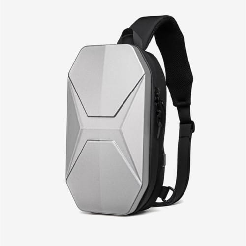 Hard Shell Chest Bag Men Waterproof Shoulder Bag USB Rechargeable Men`s Fashion Messenger Bag