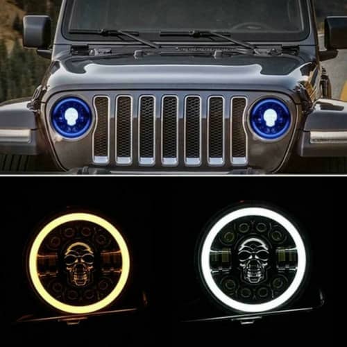 7 Inch Four Eyes Eight Beads Skull Light Design Halo Ring DRL LED Headlight C67