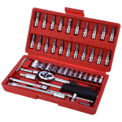 46pcs 1/4-Inch Socket Set Car Repair Tool Ratchet Wrench Combo Tools Kit Auto Repairing