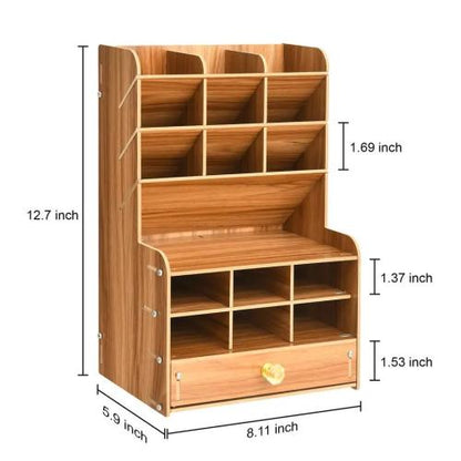 Wooden DIY Desk Organizer with Compartment Drawer Desktop Stationery Organizer