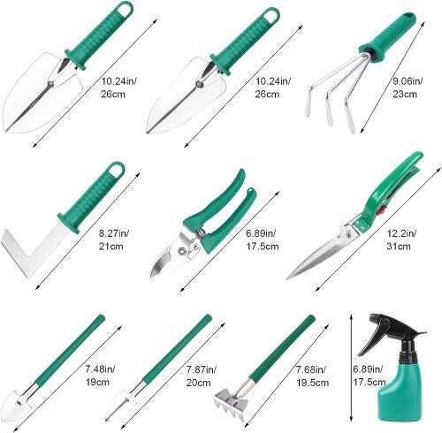 Stainless Gardening Tools Set 10 PCS Green