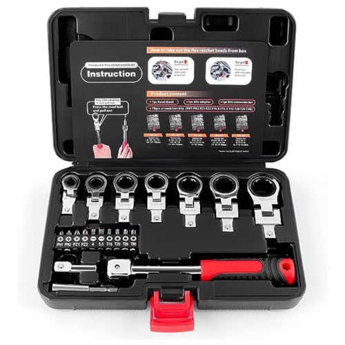 20PCS Elbow Ratchet Wrench Set, Metric Rotary Combination Wrench, with Interchangeable Reducer