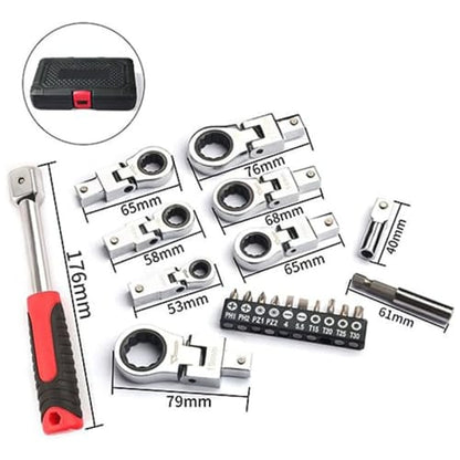 20PCS Elbow Ratchet Wrench Set, Metric Rotary Combination Wrench, with Interchangeable Reducer