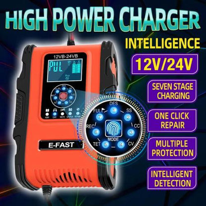 12V 24V 12A Automatic Smart Battery Charger for GEL WET AGM Lithium LiFePO4 LiPo