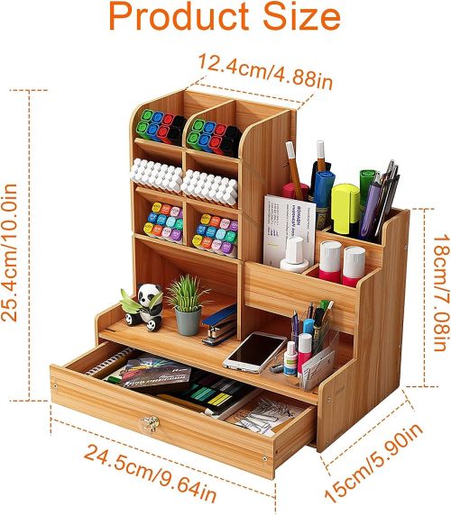 Wooden Desk Organiser DIY Desktop Tidy Pen Holder Large Capacity Stationery Storage Box