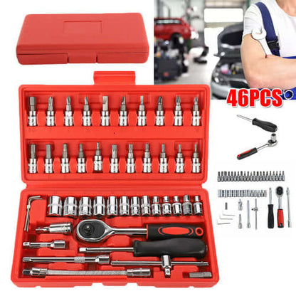 46pcs 1/4-Inch Socket Set Car Repair Tool Ratchet Wrench Combo Tools Kit Auto Repairing