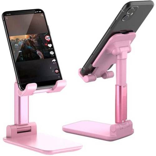 Foldable telescopic mobile phone holder with adjustable height and angle