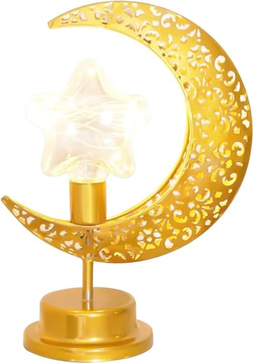 Ramadan Decoration Lights Moon Lamp, Ramadan Night Light Hanging Moon Star Table Lamp, Iron Ramadan Crescent Moon Lamp