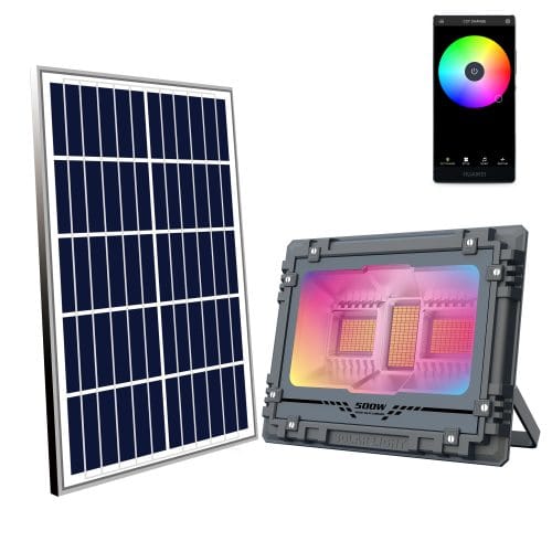 LED Solar Powered 60W Black Outdoor Integrated RGB LED Flood Light with Colors Change w/ Music