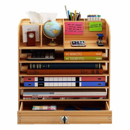 Multifunctional wooden desk storage box drawer with lock file rack office home bookcase