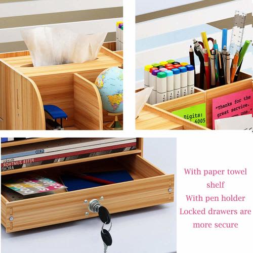 Multifunctional wooden desk storage box drawer with lock file rack office home bookcase