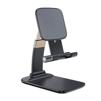 Adjustable and foldable phone holder chamber compatible with phones and tablets