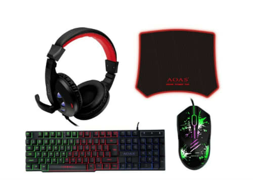 RGB backlit gaming keyboard and headset, mouse set