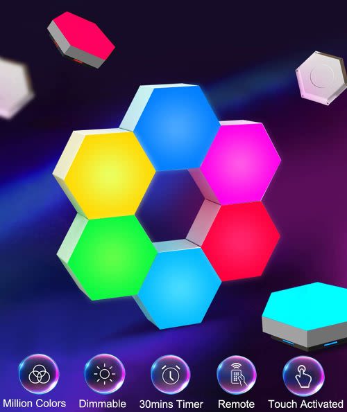 Hexagonal Lamp With Remote Control, Smart Led Wall Lamp Panel Touch-Sensitive Rgb